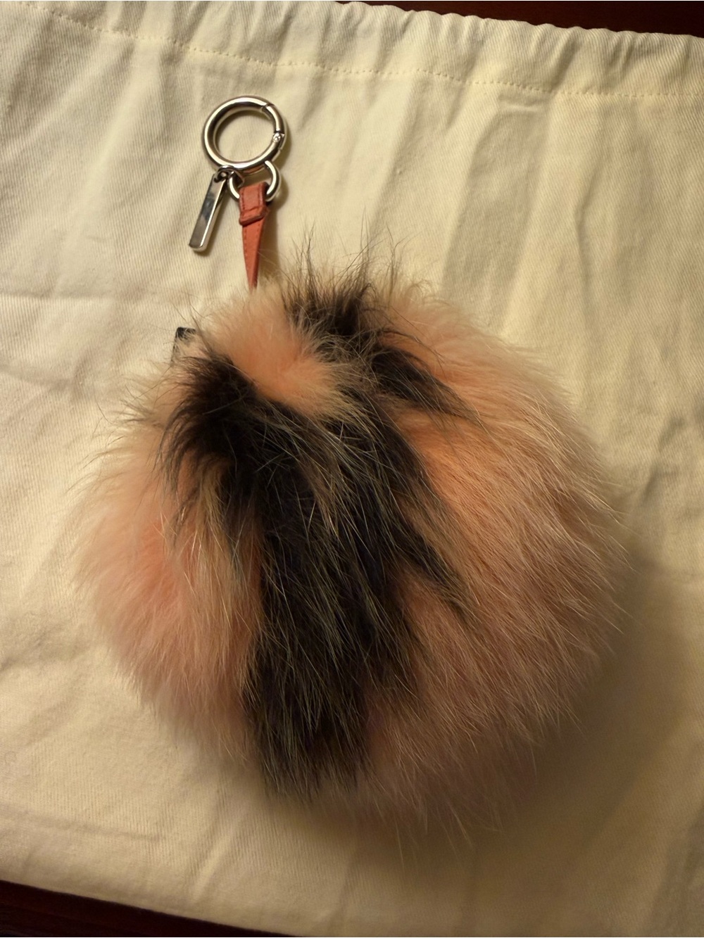 Fendi Fur Pom letter Y Keychain - Peach and Black - Picture 2 of 6